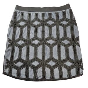 H&M Embroidered Skirt Womens Large Suede Textured Pencil Skirt‎ Boho Artsy Goth